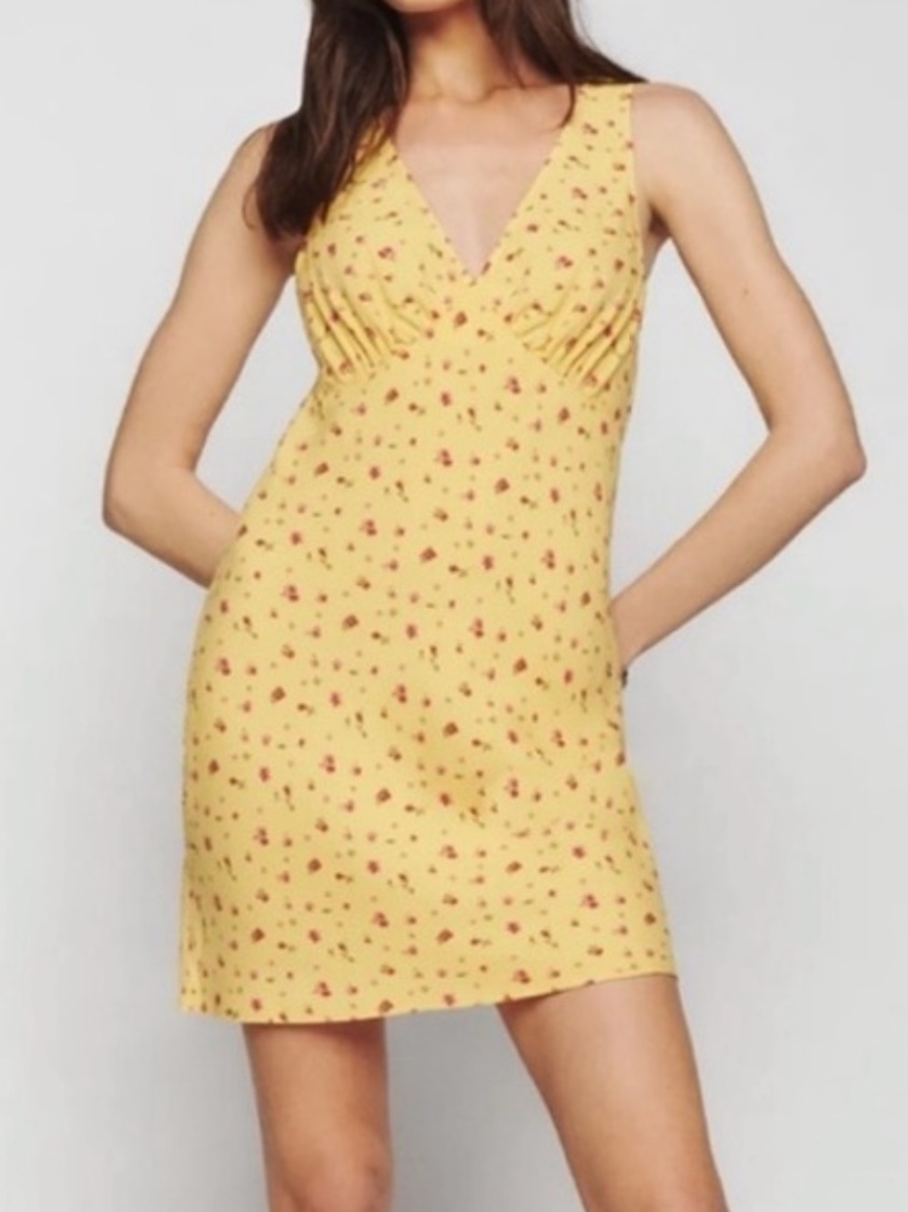 Reformation Calix Floral Mini Dress Gwen Yellow